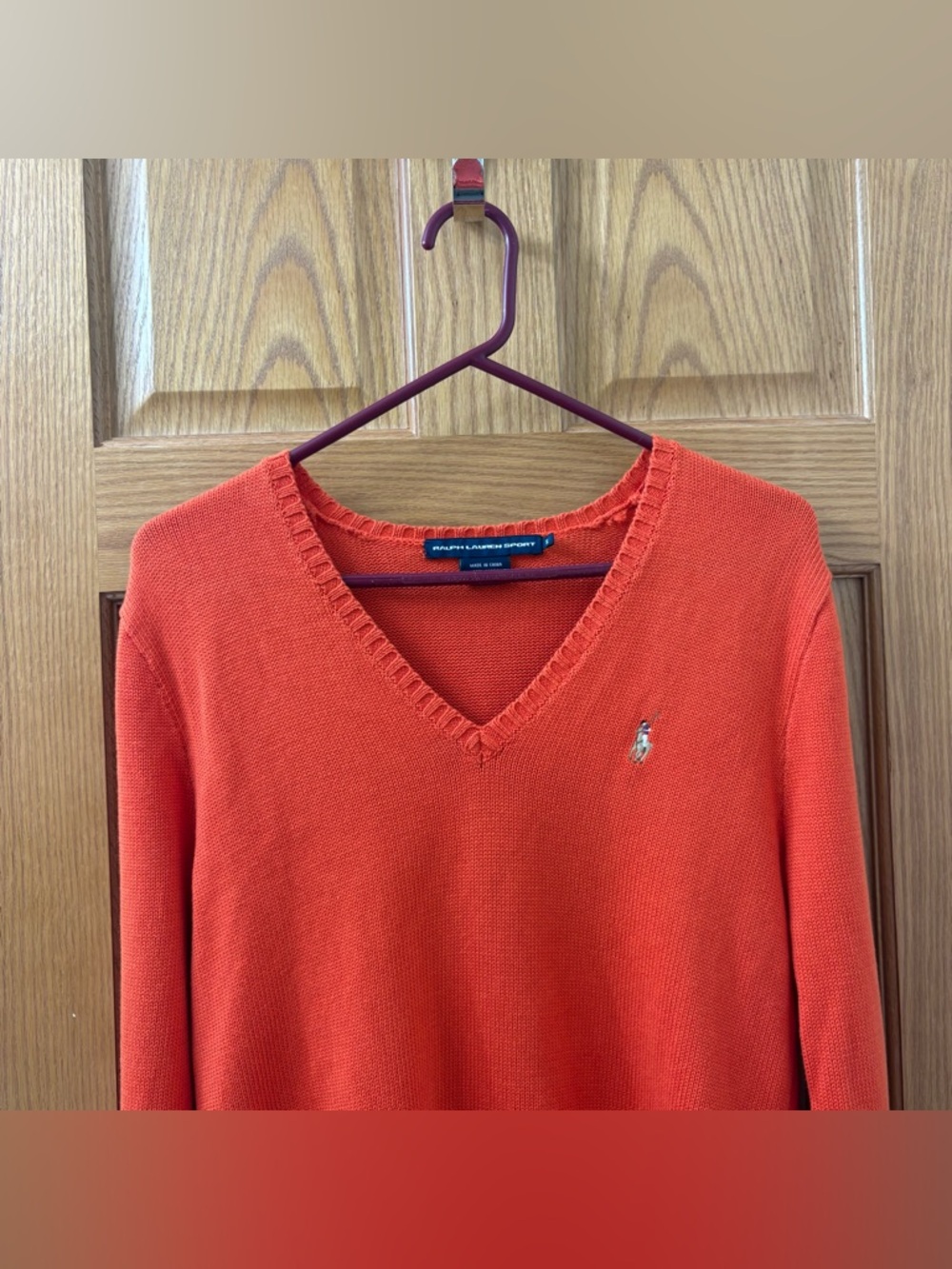 Orange Polo Ralph Lauren Sport V-neck Sweater 100% Cotton Size Women’s XL - Picture 2 of 6